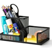 Deli 3-Compartments Desk Organizer with Pencil Holder, Black